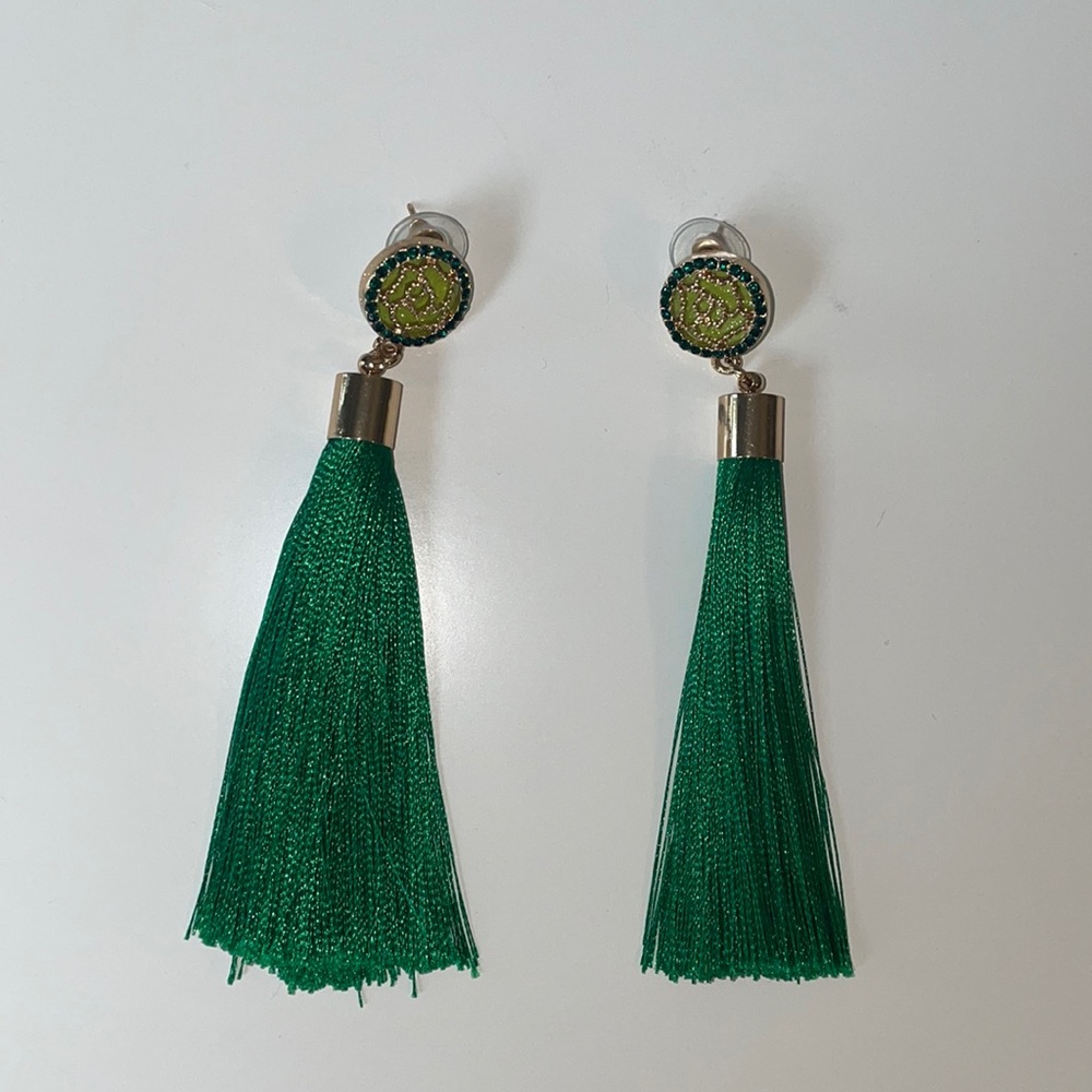 Green Fringe Earrings